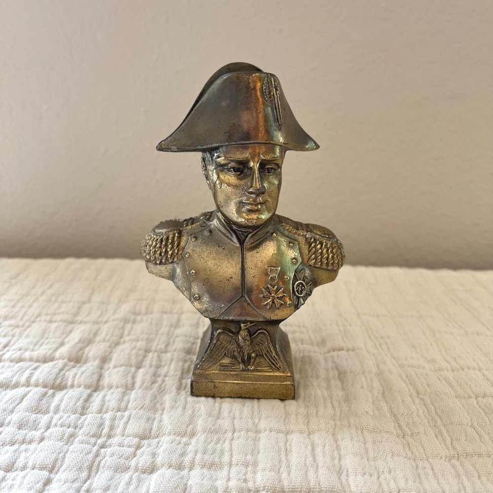 Vintage 5.25" Napoleon Bonaparte Metal Bust Paperweight - French Imperial Eagle